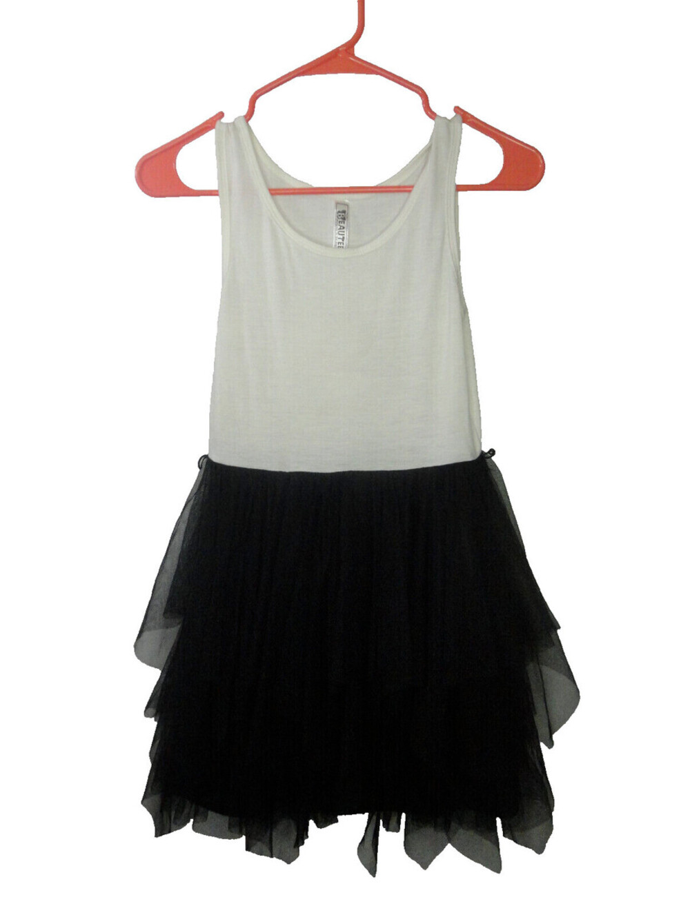 Beautees Girl Size 12 White / Black Mesh Sleeveless ballerina Dress READ!